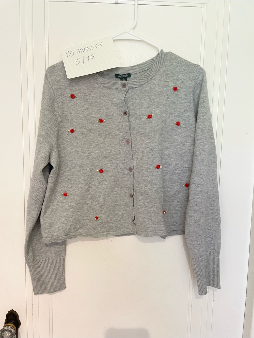 wild fable Gray Cardigan with Red Rose Accents